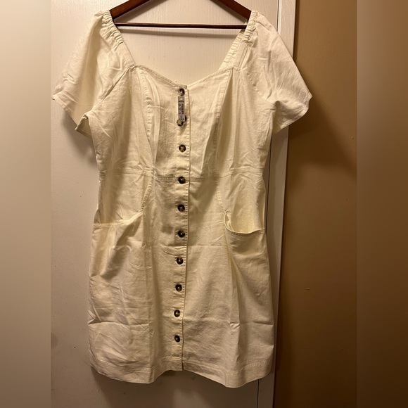 NWT  Madewell  Size 14  Plus Linen-Cotton Puff-Sleeve Mini Dress - Picture 4 of 10